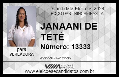 Candidato JANAANI DE TETÉ 2024 - POÇO DAS TRINCHEIRAS - Eleições