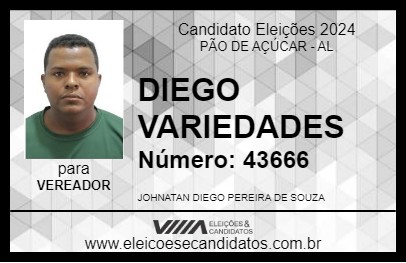 Candidato DIEGO VARIEDADES 2024 - PÃO DE AÇÚCAR - Eleições