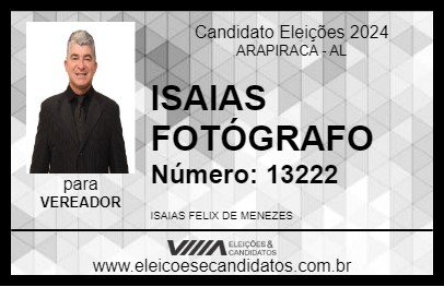 Candidato ISAIAS FOTÓGRAFO 2024 - ARAPIRACA - Eleições