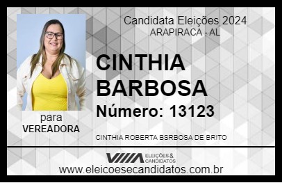 Candidato CINTHIA BARBOSA 2024 - ARAPIRACA - Eleições