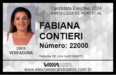 Candidato FABIANA CONTIERI 2024 - SANTA LUZIA DO NORTE - Eleições