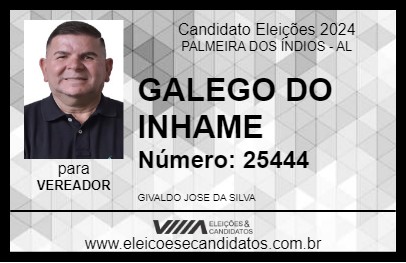 Candidato GALEGO DO INHAME 2024 - PALMEIRA DOS ÍNDIOS - Eleições