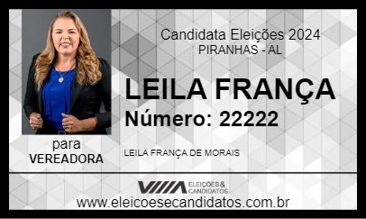 Candidato LEILA FRANÇA 2024 - PIRANHAS - Eleições