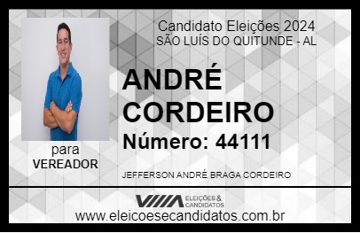 Candidato ANDRÉ CORDEIRO 2024 - SÃO LUÍS DO QUITUNDE - Eleições