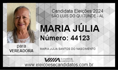 Candidato MARIA JÚLIA 2024 - SÃO LUÍS DO QUITUNDE - Eleições