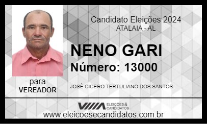 Candidato NENO GARI 2024 - ATALAIA - Eleições