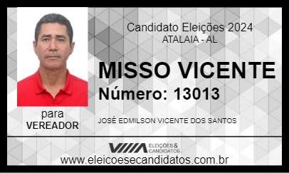 Candidato MISSO VICENTE 2024 - ATALAIA - Eleições