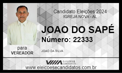 Candidato JOAO DO SAPÉ 2024 - IGREJA NOVA - Eleições