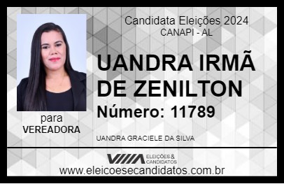 Candidato UANDRA IRMÃ DE ZENILTON 2024 - CANAPI - Eleições