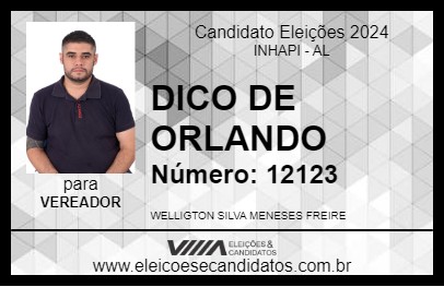 Candidato DICO DE ORLANDO 2024 - INHAPI - Eleições