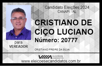 Candidato CRISTIANO DE CIÇO LUCIANO 2024 - CANAPI - Eleições