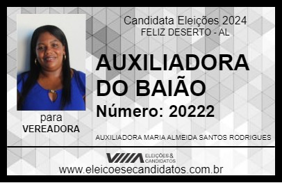 Candidato AUXILIADORA DO BAIÃO 2024 - FELIZ DESERTO - Eleições