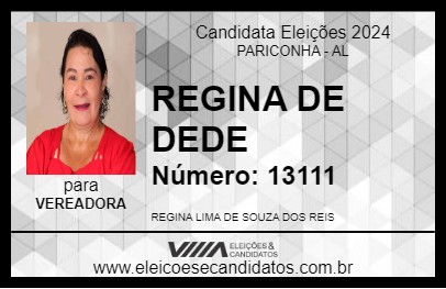 Candidato REGINA DE DEDE 2024 - PARICONHA - Eleições