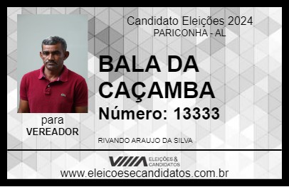 Candidato BALA DA CAÇAMBA 2024 - PARICONHA - Eleições