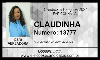 Candidato CLAUDINHA 2024 - PARICONHA - Eleições