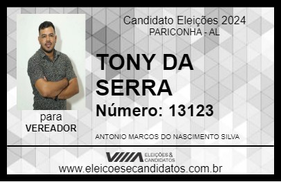 Candidato TONY DA SERRA 2024 - PARICONHA - Eleições