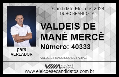 Candidato VALDEIS DE MANÉ MERCÊ 2024 - OURO BRANCO - Eleições