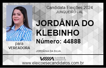 Candidato JORDÂNIA DO KLEBINHO 2024 - JUNQUEIRO - Eleições