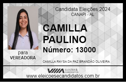 Candidato CAMILLA PAULINO 2024 - CANAPI - Eleições