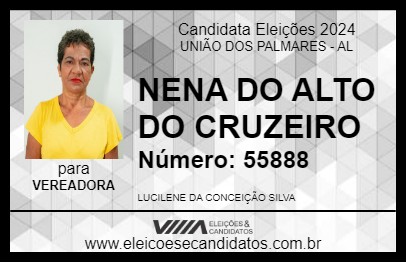 Candidato NENA DO ALTO DO CRUZEIRO 2024 - UNIÃO DOS PALMARES - Eleições