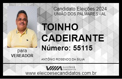 Candidato TOINHO CADEIRANTE 2024 - UNIÃO DOS PALMARES - Eleições