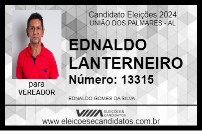 Candidato EDNALDO LANTERNEIRO 2024 - UNIÃO DOS PALMARES - Eleições