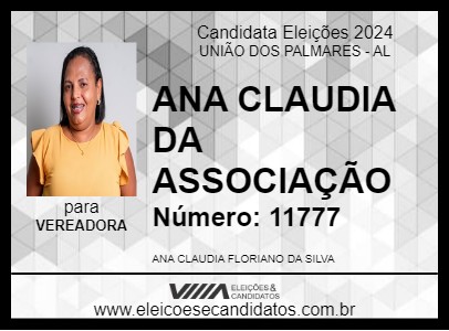 Candidato ANA CLAUDIA DA ASSOCIAÇÃO 2024 - UNIÃO DOS PALMARES - Eleições