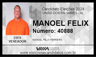 Candidato MANOEL FELIX 2024 - UNIÃO DOS PALMARES - Eleições