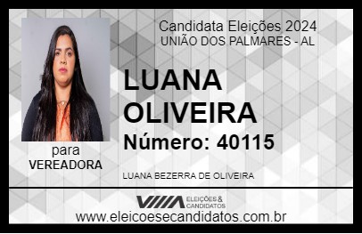 Candidato LUANA OLIVEIRA 2024 - UNIÃO DOS PALMARES - Eleições