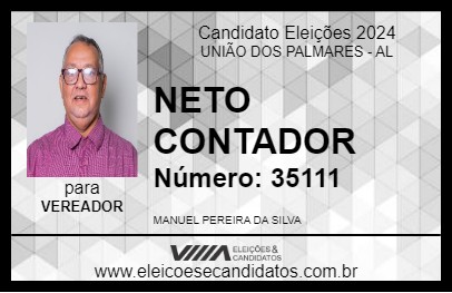 Candidato NETO CONTADOR 2024 - UNIÃO DOS PALMARES - Eleições