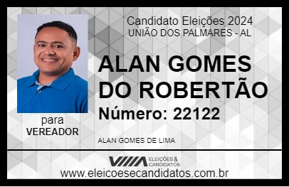 Candidato ALAN GOMES DO ROBERTÃO 2024 - UNIÃO DOS PALMARES - Eleições