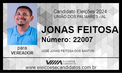 Candidato JONAS FEITOSA 2024 - UNIÃO DOS PALMARES - Eleições