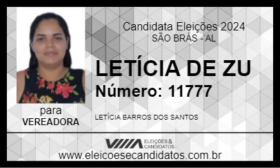 Candidato LETÍCIA DE ZU 2024 - SÃO BRÁS - Eleições