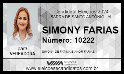 Candidato SIMONY FARIAS 2024 - BARRA DE SANTO ANTÔNIO - Eleições