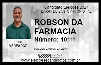 Candidato ROBSON DA FARMACIA 2024 - BARRA DE SANTO ANTÔNIO - Eleições