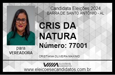 Candidato CRIS DA NATURA 2024 - BARRA DE SANTO ANTÔNIO - Eleições