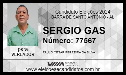 Candidato SERGIO GAS 2024 - BARRA DE SANTO ANTÔNIO - Eleições