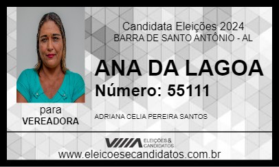 Candidato ANA DA LAGOA 2024 - BARRA DE SANTO ANTÔNIO - Eleições