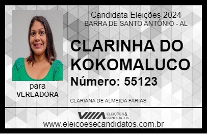 Candidato CLARINHA DO KOKOMALUCO 2024 - BARRA DE SANTO ANTÔNIO - Eleições