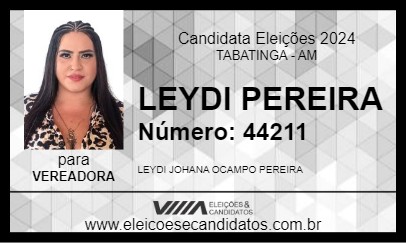 Candidato LEYDI PEREIRA 2024 - TABATINGA - Eleições