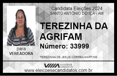 Candidato TEREZINHA DA AGRIFAM 2024 - SANTO ANTÔNIO DO IÇÁ - Eleições