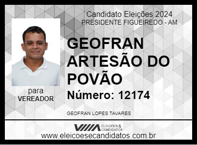 Candidato GEOFRAN ARTESÃO DO POVÃO 2024 - PRESIDENTE FIGUEIREDO - Eleições