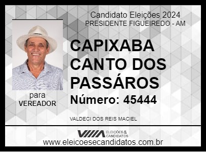 Candidato CAPIXABA CANTO DOS PASSÁROS 2024 - PRESIDENTE FIGUEIREDO - Eleições