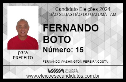 Candidato FERNANDO BOTO 2024 - SÃO SEBASTIÃO DO UATUMÃ - Eleições