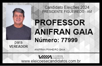 Candidato PROFESSOR ANIFRAN GAIA 2024 - PRESIDENTE FIGUEIREDO - Eleições