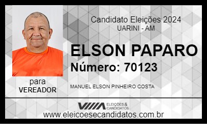 Candidato ELSON PAPARO 2024 - UARINI - Eleições