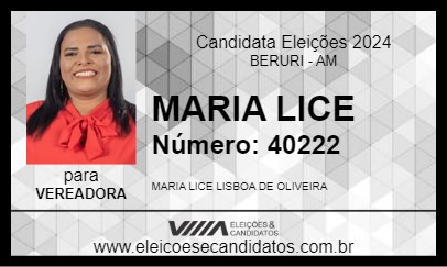 Candidato MARIA LICE 2024 - BERURI - Eleições