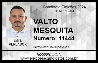 Candidato VALTO MESQUITA 2024 - BERURI - Eleições