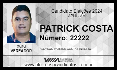 Candidato PATRICK COSTA 2024 - APUÍ - Eleições