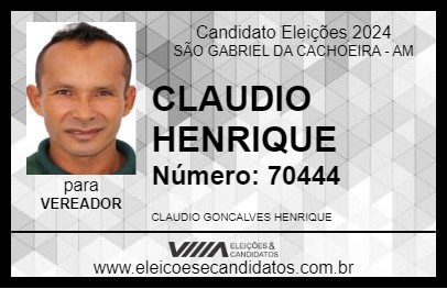 Candidato CLAUDIO HENRIQUE 2024 - SÃO GABRIEL DA CACHOEIRA - Eleições